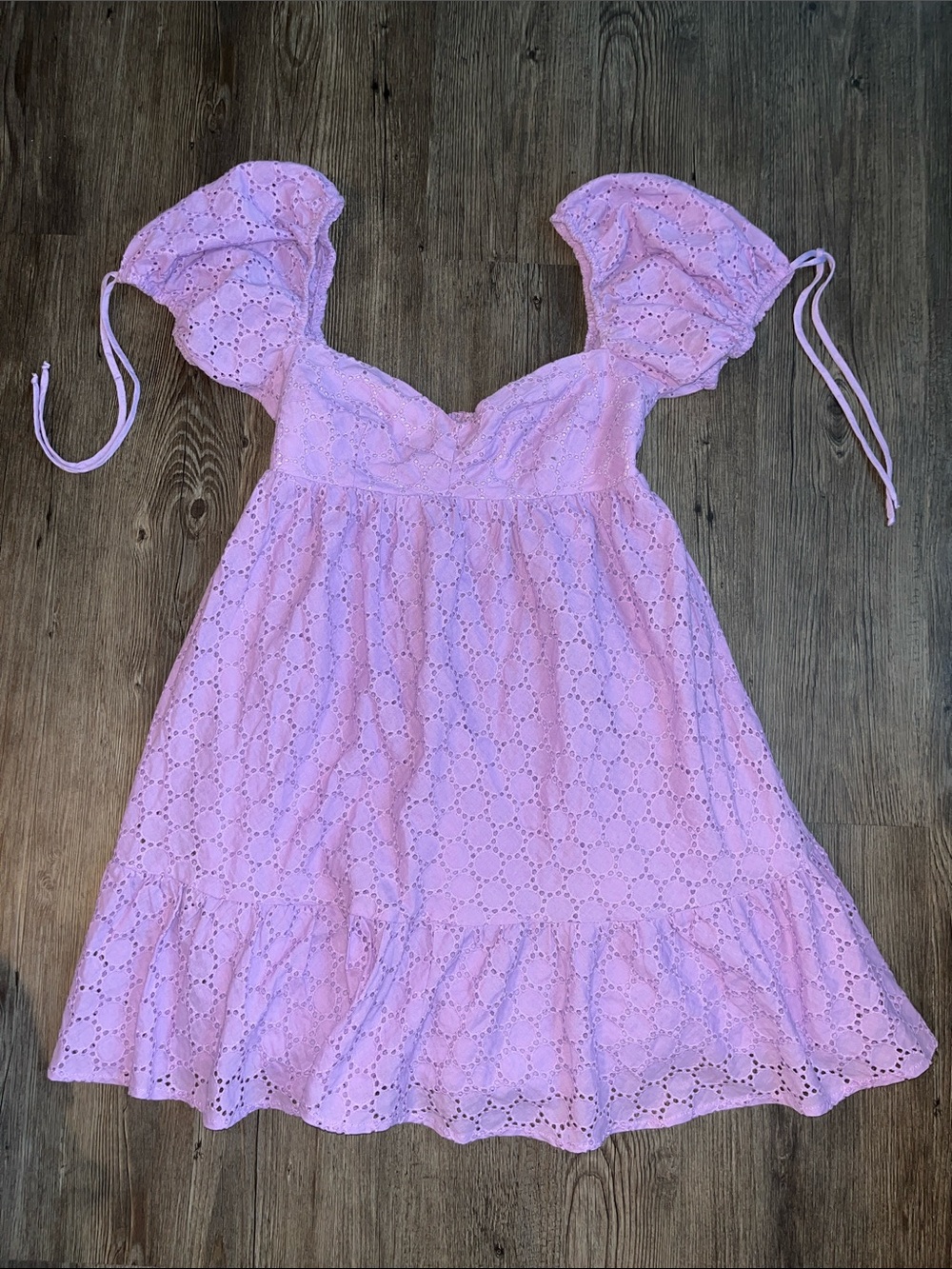 OLIVACEOUS Lilac Eyelet Ruffle Sundress with Puff Tie Sleeves